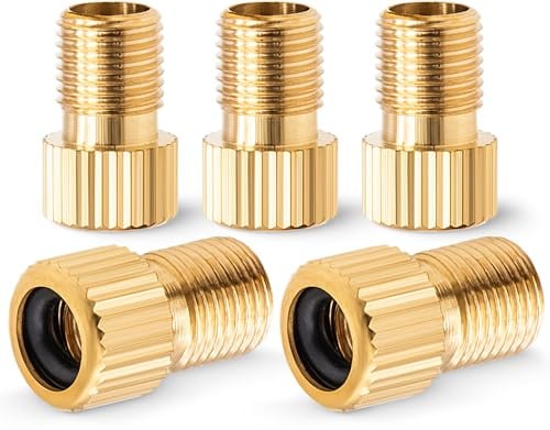 MEAJOO Presta-Ventiladapter aus Messing, konvertiert Presta-zu-Schrader-Adapter, Reifen mit Standardpumpe oder Luftkompressor für Fahrräder (vertikale Maserung), 5 Stück