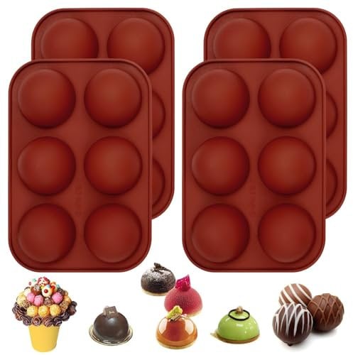 4-Piece Semi Sphere Chocolate Moulds, 5cm Round Silicone Moulds, 6-Cavity Hot Chocolate Bomb Mould, Non-Stick, BPA-Free, for Making Cake, Jelly, Dome