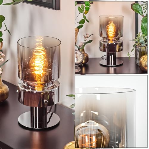 HOFSTEIN Lampe de table Hasvik, en métal/verre noir/chrome/couleur fumée/clair, luminaire moderne au design rétro/vintage avec abat-jour en verre (Ø 15 cm), E27, salon, chambre à coucher, bureau