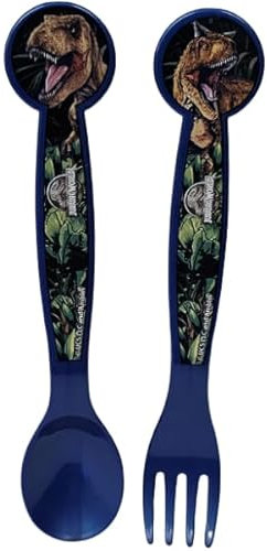 Set Posate per Bambini in Plastica Alimentare senza BPA - Forchetta e Cucchiaio Made in Spain (per JURASSIC WORLD)