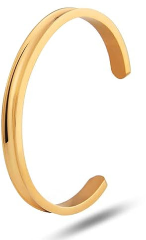 LucBuy Edelstahl Armband, Verstellbare Haargummi-Armreifen mit Rillen, Hochglanzpolierte Armreifen, Schmuck für Frauen und Männer (A5)