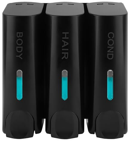 Dispensador de Jabón ABS 3 * 350ml Manual 3 Cámaras Montaje en Pared champú Acondicionador Dispensador para Hotel Hogar (Black)