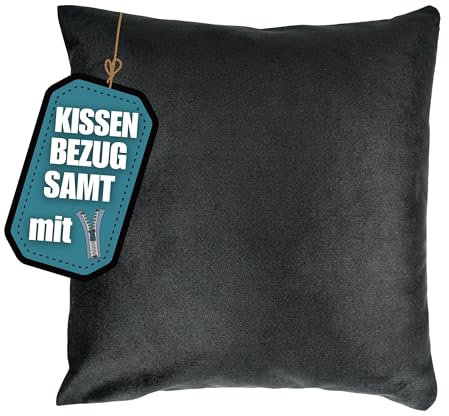 wollyflaushi Samt Kissenbezug 60x80 cm Kissenhülle Schwarz Luxuriös Weich | Sofakissenbezug mit verdeckter Reißverschluss - Kissenhülle Samtstoff einfarbig - Sofakissen Dekokissen Kopfkissen