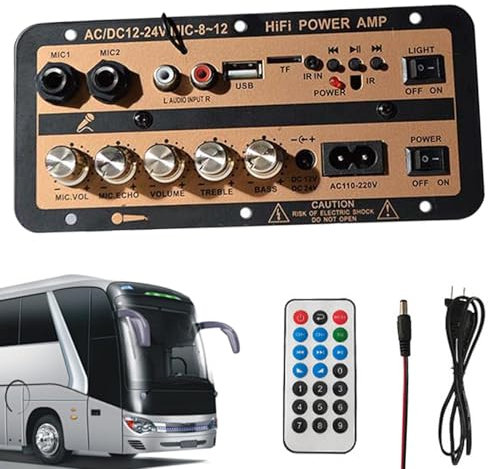 Auto Audio Verstärker Platine, Auto Verstärker Board - 12V und 24V Audio Verstärker Modul mit Digitalanzeige, Wireless Lautsprecher Board mit Fernbedienung, Elektronisches Kit