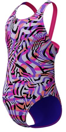 Speedo Girls Digital Allover Leaderback Swimsuit Swimming Costume Pink Size 7-8 Years