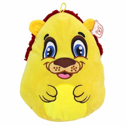 BEMIRO Comic Tiere aus Plüsch – ca. 35 cm – weiche Kuscheltiere mit gestickten Gesichtern – Schlaufe zum Anhängen – Stofftiere zum Knautschen & Liebhaben – für Kinder ab 3 Jahren (Löwe)