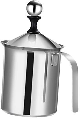 NAMOARLY 800cc Manueller Edelstahl Milchaufschäumer Doppel Mesh Für Schnelles Aufschäumen Hitzebeständig Für Kaffeehaus Und Zuhause Handgemachter Milk Maker Für Cremigen Milchschaum