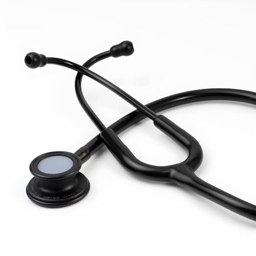 SCIAN Doppelkopf-Stethoskop für Ärzte, Krankenschwestern, Studenten, Kinder und Erwachsene, Klassisches Edelstahl leichtes Stethoskop mit Zubehör und Tragetasche（Schwarz）