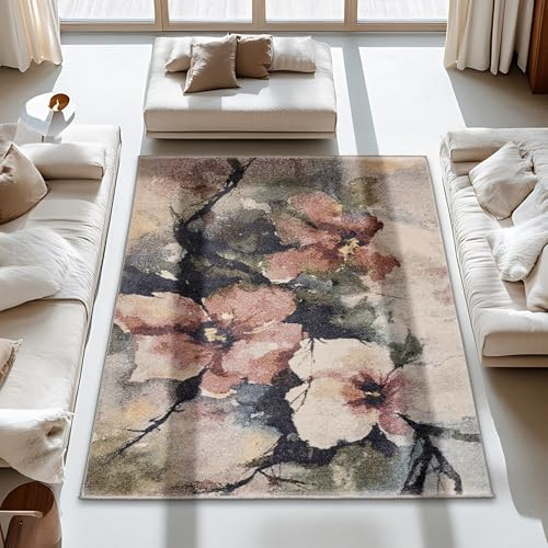 Carpido Hochwertiger Teppich Wohnzimmer, Schlafzimmer - Kurzflorteppich weich - Elegantes Flachgewebe - vielfältige Designs - Teppich Rose 160x230cm