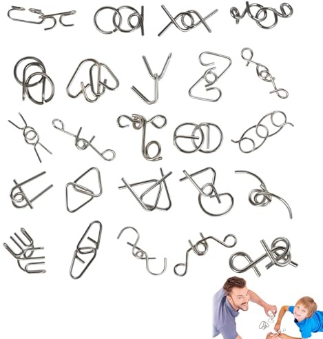 24-teiliges Metallpuzzle Set – IQ Denksportspiele für Erwachsene und Kinder, Geduldspiel & Geschicklichkeitsspiel für Brain Training, Metallrätsel für Hand-Auge-Koordination und Konzentratio