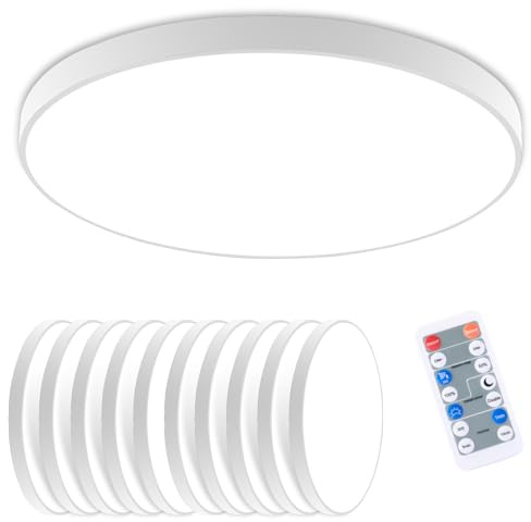 10 Stücke LED Deckenleuchte mit Bewegungssensor Innen,18W Dimmbar Deckenlampe Panel IP54 4000K mit Radar Bewegungsmelder und Fernbedienung, Flach Sensor Licht für Keller,Flur,Bad,Treppe Rund Weiß 23cm