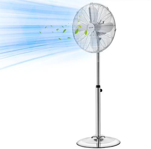 VEVOR Ventilatore a Piantana Industriale 55W, Ventilatore a Piedistallo Oscillante Max 75° con 3 Velocità a Basso Rumore, in Acciaio Colore Argento, per Uso Commerciale Garage Negozi Fabbriche