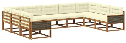 vidaXL Outdoor-Sofagarnitur mit Kissen 9 pcs Natur und Creme, Zeitgemäße Gartenmöbel, modernes Sofa-Set, gemütliche Lounge für den Pool, Sitzgruppe für den Garten