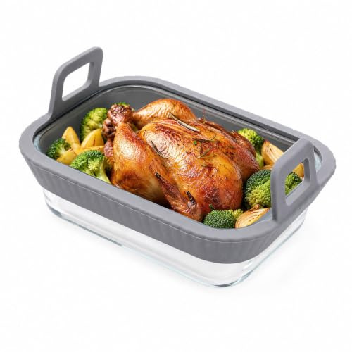 Accesorio de Vidrio para Freidora de aire con asas de Silicona, Bandeja Cristal air Fryer 19,5 x 15 x 4,8 cm, Molde Cristal airfryer, Fuente Horno Cristal, Recipiente Cristal air Fryer