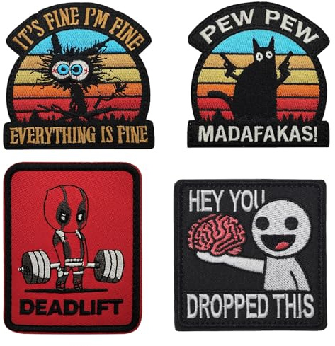 UJBVCX 4PCS Funny Iron on Patches, Embroidered Repair & Applique Patches, Embroidered Patches for Clothes, DIY Sew & Hook and Loop, for Backpacks, Jackets, Hats, Vests, Bags