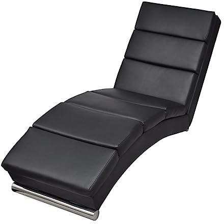 kithwjll Chaiselongue Schwarz Kunstleder mit robusten Stahlbeinen, 154x52,5x72 cm, gepolsterte Relaxliege für Wohnzimmer und Schlafzimmer, ergonomische Liegefläche zum Entspannen und Ausruhen