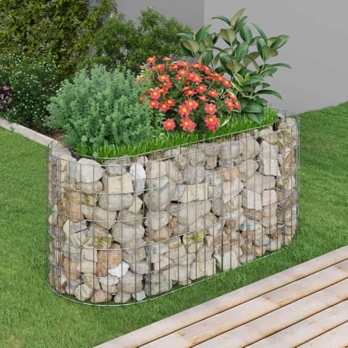 LoogCape Gabionen-Hochbeet aus verzinktem Eisen 120 x 50 x 50 cm, silberner Pflanzkübel für Garten, Terrasse, Balkon, Blumen, Kräuter und Gemüse, robuster Außenbereich