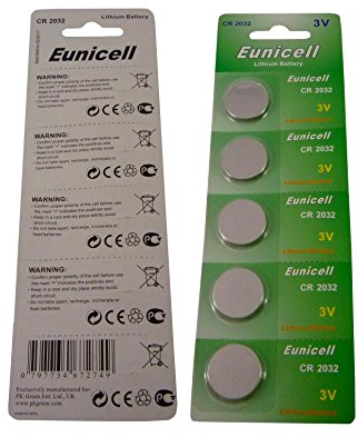 5 x Eunicell 3.0v Lithium Metal Coin Cell 3.0v Batteries CR2032 DL2032 5004LC CR 2032 in Separated Blister Packaging