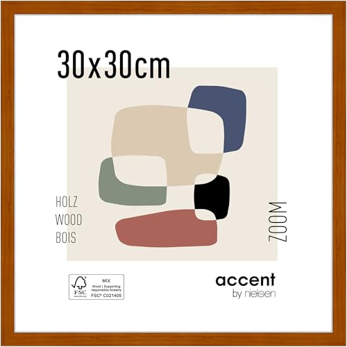 accent by nielsen Holz Bilderrahmen Zoom, 30 x 30 cm, Orange | Holz Rahmen im Hoch- & Querformat zum Aufhängen Orange matt Echtglas