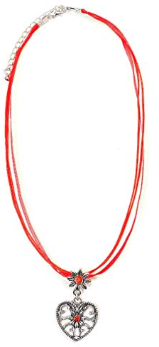 Trachtenkette Dirndlkette Trachtenschmuck mit Herz und Strass 795 (Rot)