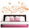 Grandora Wandtattoo XXL Blumenranken Schmetterlinge Blumen I orange (BxH) 210 x 81 cm I Schlafzimmer Liebe Flur Wohnzimmer modern Aufkleber Wandaufkleber W1073
