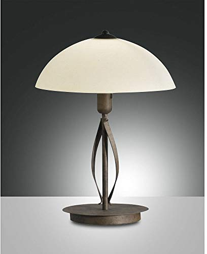 Fabas Luce Tischleuchte Landhausstil Tischlampe Leseleuchte Nachttischleuchte Rustikal, Glas weiß Metall rostfarben, 1x E14, DxH 30x39 cm