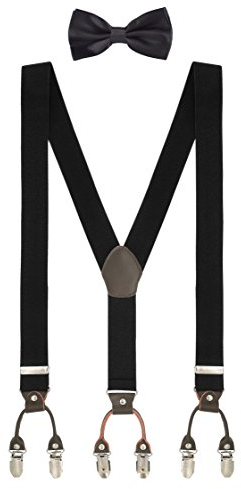 WANYING Herren Gentleman Klassisch 12 * 6,5cm Fliegen & 120 * 3,5cm Y-Form Hosenträger 2 in 1 Set Casual Business - Einfarbig Schwarz