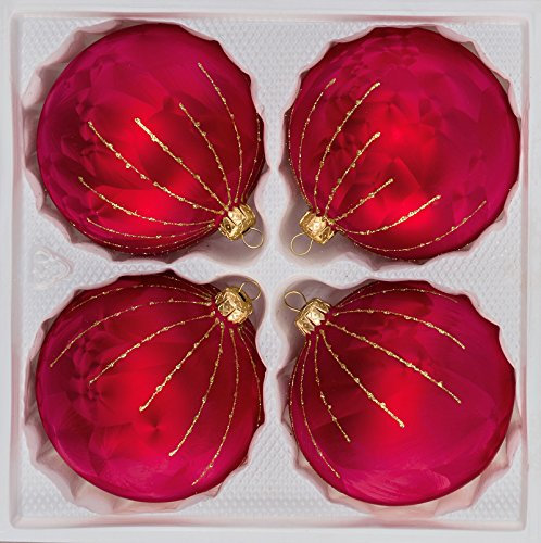 4 tlg. Glas-Weihnachtskugeln Set 8cm Ø in Ice Rot Gold Regen - Christbaumkugeln - Weihnachtsschmuck-Christbaumschmuck 8cm Durchmesser