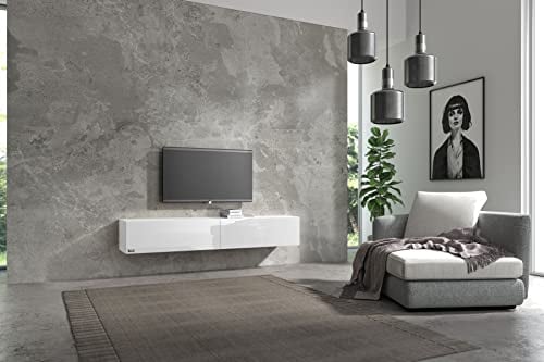 Wuun® TV Lowboard TV Board hängend I 100cm-280cm I Hängeschrank Wohnwand/Somero Weiß-Matt/Weiß-Hochglanz I 180cm