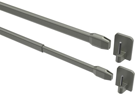 INTERDECO Vitragestangen ausziehbar, Scheibenstangen mit Klebehaken aus Metall und Kunststoff, zum Kleben, Silber-Grau, für Scheibengardinen und Kurzgardinen, Typ 2011012, 2 Stück, 100-180 cm