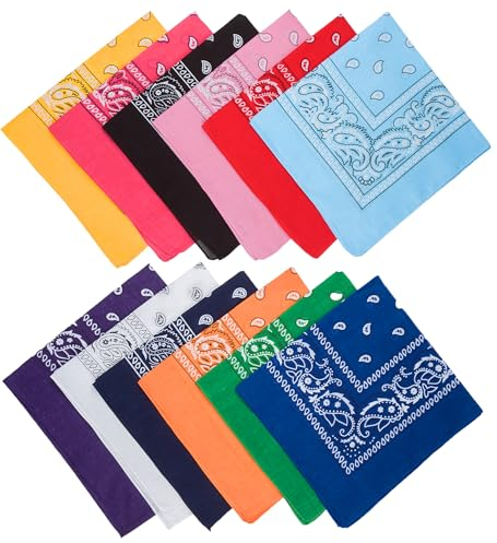 12 Stk. Bandana Herren und Damen – Nikituch als Haartuch, Kopftuch oder Hunde Halstuch – vielseitige Paisley Bandanas – Cowboy Kostüm Accessoire – Outdoor Wandern Zubehör – 55 x 55cm