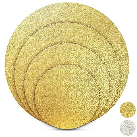 BACKHERZ plateau à gâteau rondes Premium - base à gâteau pour transport - support gateau carton - plaque à gâteau - usage alimentaire - Set de 4 - Ø 15 + 20 + 25 + 30 cm (Or)