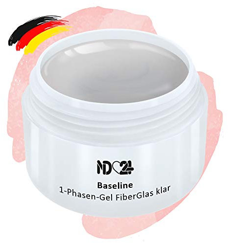 ND24 NailDesign® Fiberglas 1-Phasen Gel – Mittelviskoses Allrounder UV Gel für Nägel – 3-in-1 Nagelgel: Grundiergel, Aufbaugel für Gelnägel und Finish in einem – Made in Germany – Klar 30ml