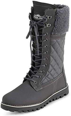 Polar Donna Pelliccia Ecologica Caldo Termica Impermeabile All'Aperto A Passeggio Neve Inverno Suola Di Gomma Calf Stivales - Grigio Pelle - UK6/EU39 - YC0613