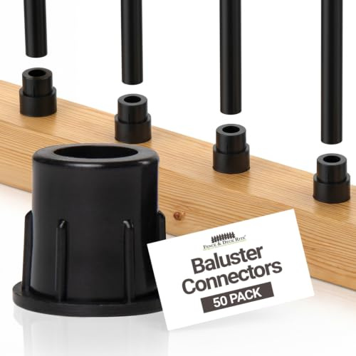 Fence & Deck Rite Baluster Connectors for 3/4 Metal Balusters 50 Pack | Straight Railing Deck Hardware for Outdoor Rail Systems, UV-Protected Black Polypropylene, Easy Install