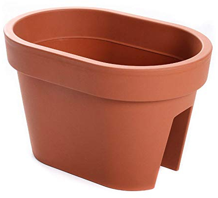 rg-vertrieb Blumentopf Balkonkasten Blumenkasten Geländerkasten Geländertopf Pflanztopf Railing Balkontopf 4 Farben (400 Terrakotta)