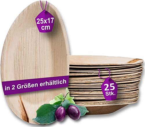Waipur Bio Palmblatt Teller - 25 Einwegteller Oval 25 cm - Premium Einweggeschirr kompostierbar - Umweltfreundliches Palmblatt-Geschirr ähnl. Bambus-Teller Einweg