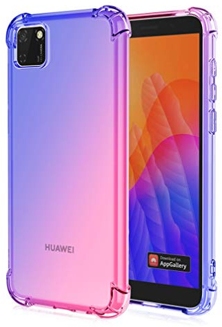 HAOYE Hülle für Huawei Y5p Hülle, Farbverlauf-TPU Handyhülle, [Vier Ecken Verstärken] Weiche Transparent Silikon Soft TPU Case Schock-Absorption Durchsichtig Schutzhülle (Blau/Rosa)