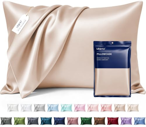 MR&HM Satin-Kissenbezüge für Haar und Haut, Seidensatin-Kissenbezüge, 2er-Pack, Standardgröße, seidiger Kissenbezug mit Hotelverschluss (50,8 x 66 cm, Champagner)