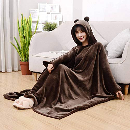 Hooded Throw Wrap, Decke Ultraweicher Gefütterter Robenplüsch Kuscheldecke Tragbare Decke, Geschenk Drucken-W:150cm-L:130cm-AO