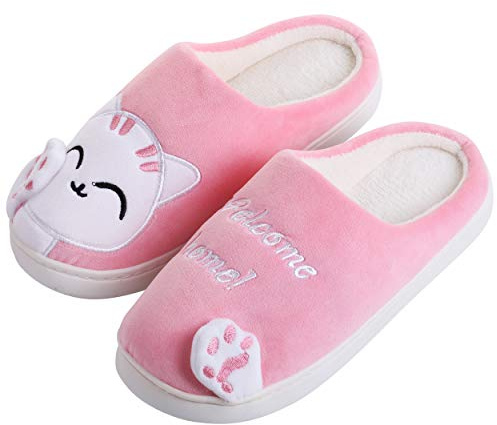 Katara Katzen Plüsch-Hausschuhe *große Auswahl* Tier-Schlappen für Jungen und Mädchen, EU Größe 34/35, Etikett CN 36/37, Weiß Pink