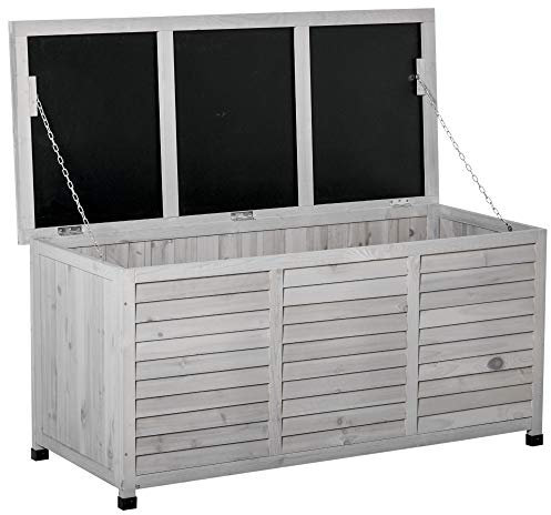 Outsunny Panca Contenitore in Legno di Abete, Cassapanca da Esterno con Piedini Antiscivolo 127x56x60cm, Grigio