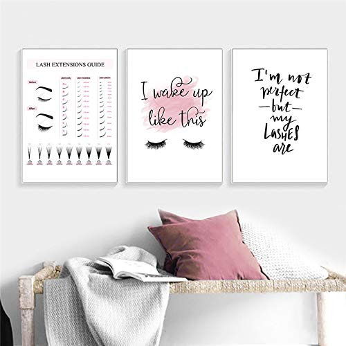 Wandkunst Druck Wimpernverlängerungen Leitfaden Poster Make-up Poster und Drucke Wimpern Leinwand Gemälde Bilder Mädchen Zimmer Dekor 20x30cmx3pcs Kein Rahmen
