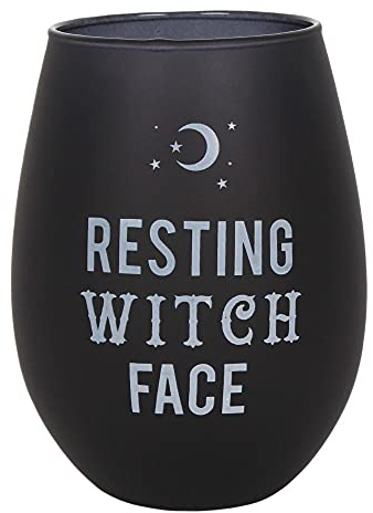 RAJX Resting Witch Face Wine Glass, Spooky Gifts for Mum, Black Stemless Wine Glasses for Witch Parties, Sleek Modern Drinking Tumbler for Cabernet, Cocktails, Whiskey, Champagne