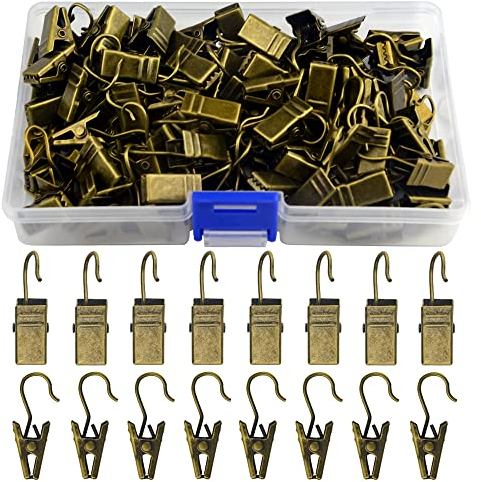 WMYCONGCONG 100 PCS Metal Hook Clips Hanging Curtain Clip Small Heavy-Duty Hooks Set String Lights Clips for Photos Home Decoration Art Craft Display and Outdoor Activities (Antique Bronze)
