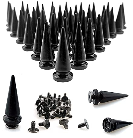 FAZHBARY 40 paia di rivetti neri a cono punk e borchie a vite in metallo per abbigliamento fai da te artigianato in pelle