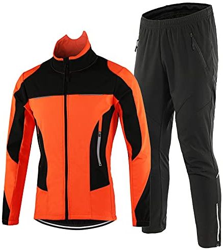 TDHLW Fahrradbekleidung Langarm Herren Winter Thermo Set, Wasserdicht Atmungsaktiv Radjacke Radlerhose Outdoor Regenjacke Hohe Sichtbarkeit Fahrrad Fleece Softshelljacke