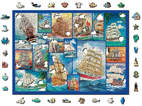 Wooden.City Holzpuzzle 1000 +10 Teile - Segelschiffe - Erwachsene Kinder Tierpuzzle - Bunt Einzigartige Tierform - Haus Dekoration - Puzzle - Geschenk Lernspielzeug - Tolles Spielzeug 51,9 x 37,5 cm