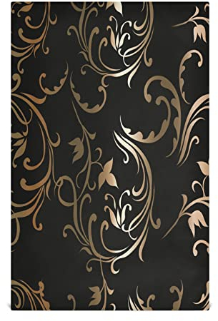 Moyyo Gold on Black Pattern Tea Towels Set of 4 Pcs Soft and Absorbent Kitchen Towels with Hanging Loop Polyester Large Hand Towels Dishcloths Bar Towel Cleaning Cloth for Dishes Glasses Countertops K