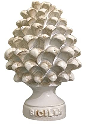 Generico Sicilianische Tannenzapfen, klassisch, modern, dekorativ, Zapfen mit Zapfen, sizilianisches Design, Gastgeschenk H 8 cm (weiß/alt)
